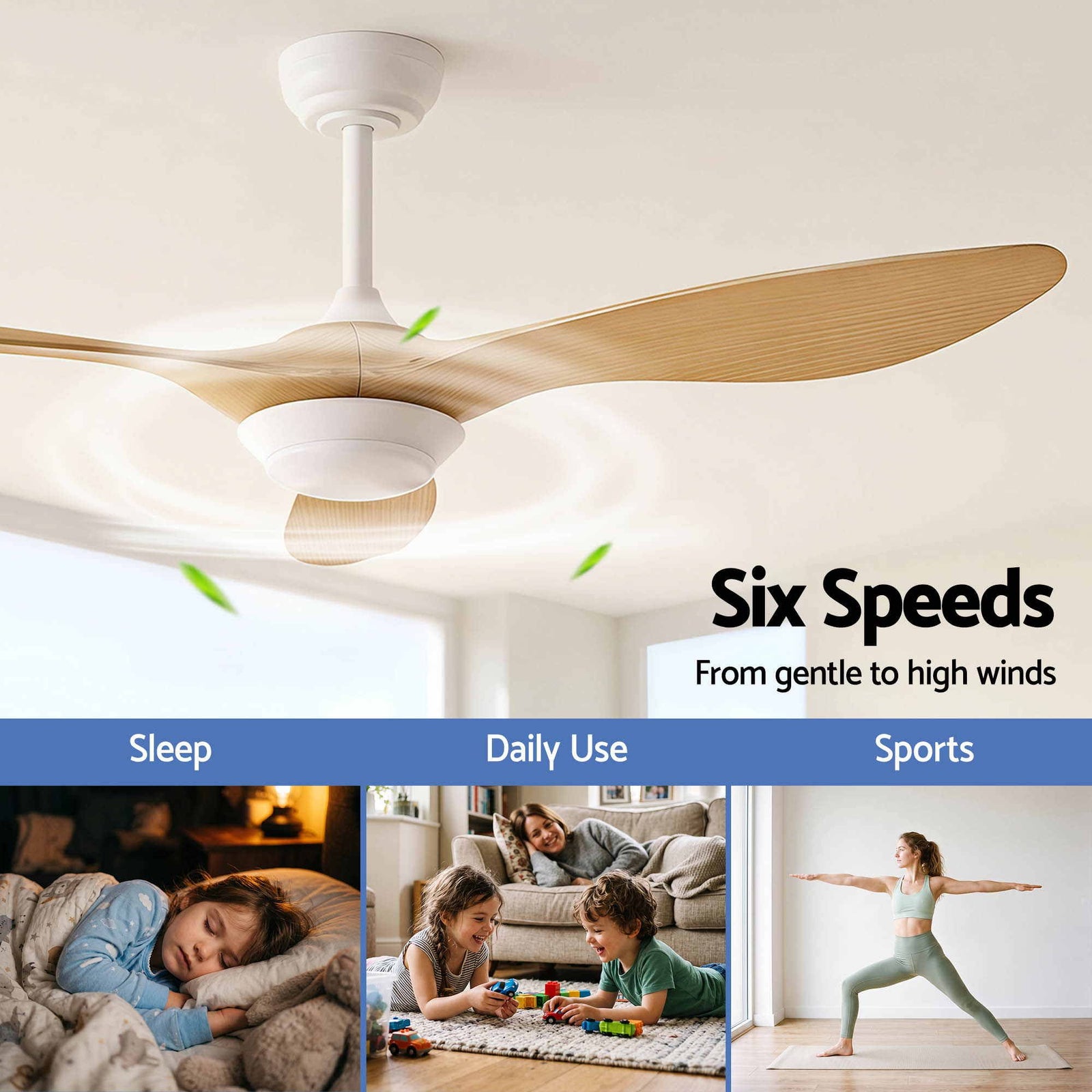 52 Inch Ceiling Fan DC Motor with Light and Remote Wood Finish Fixture