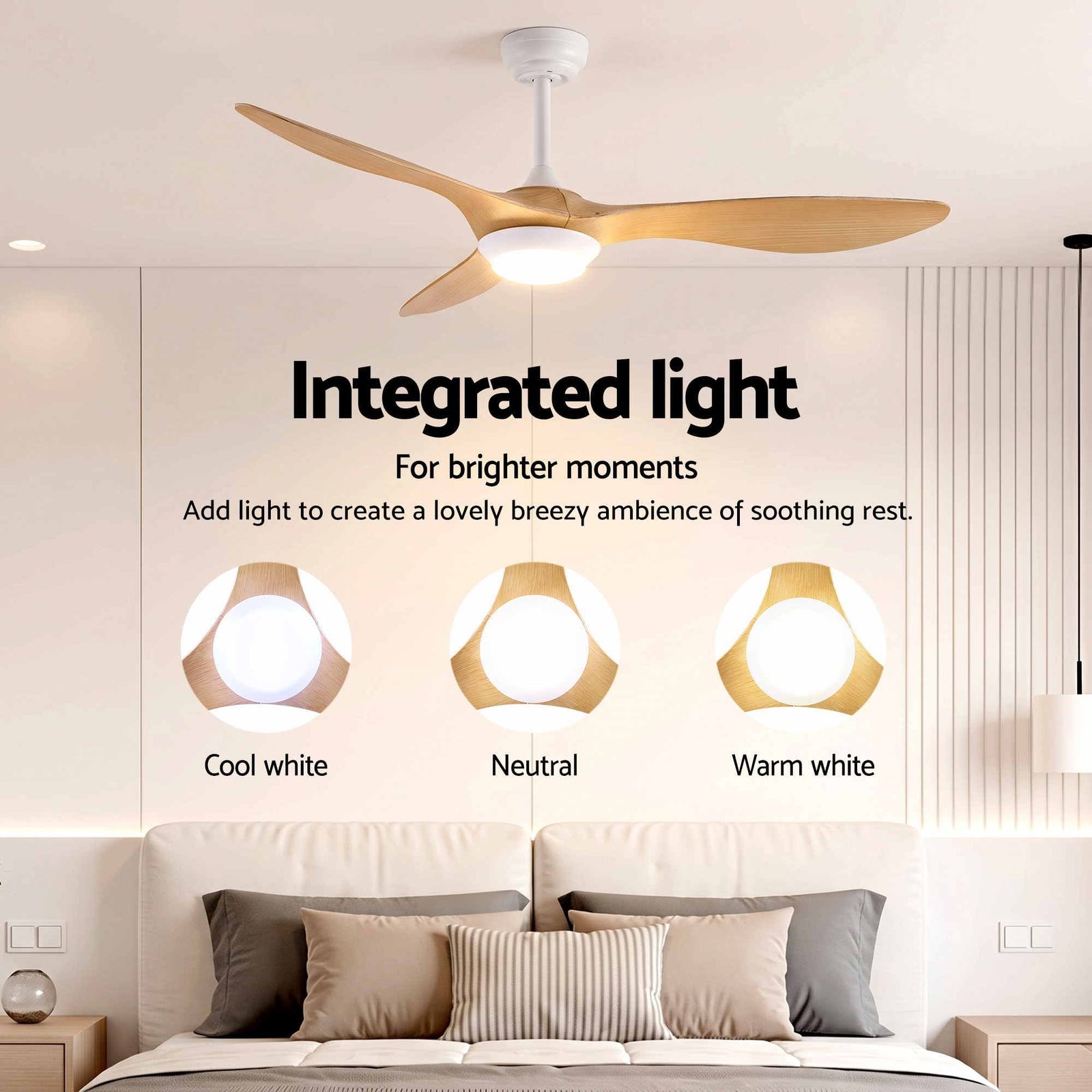 52 Inch Ceiling Fan DC Motor with Light and Remote Wood Finish Fixture