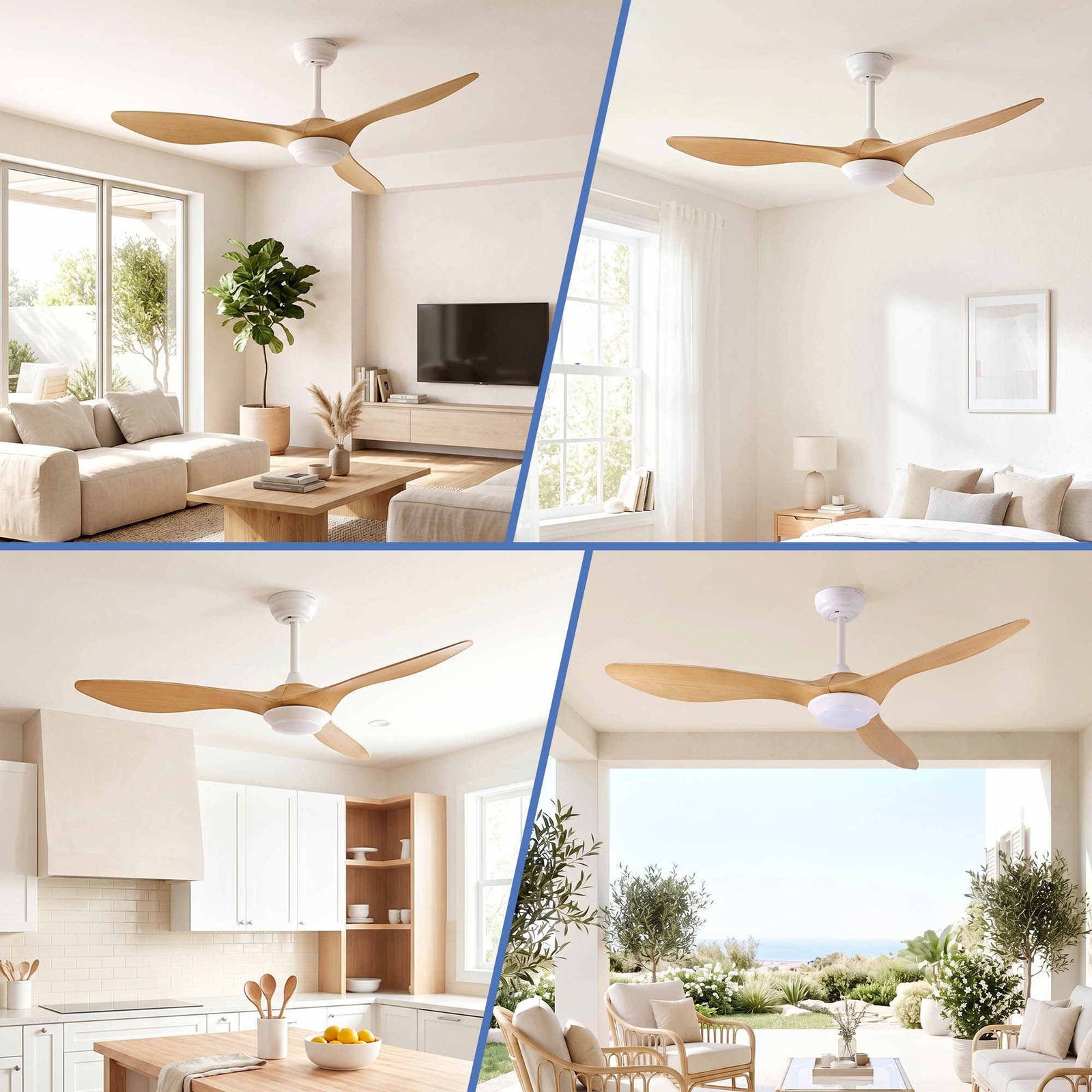 52 Inch Ceiling Fan DC Motor with Light and Remote Wood Finish Fixture