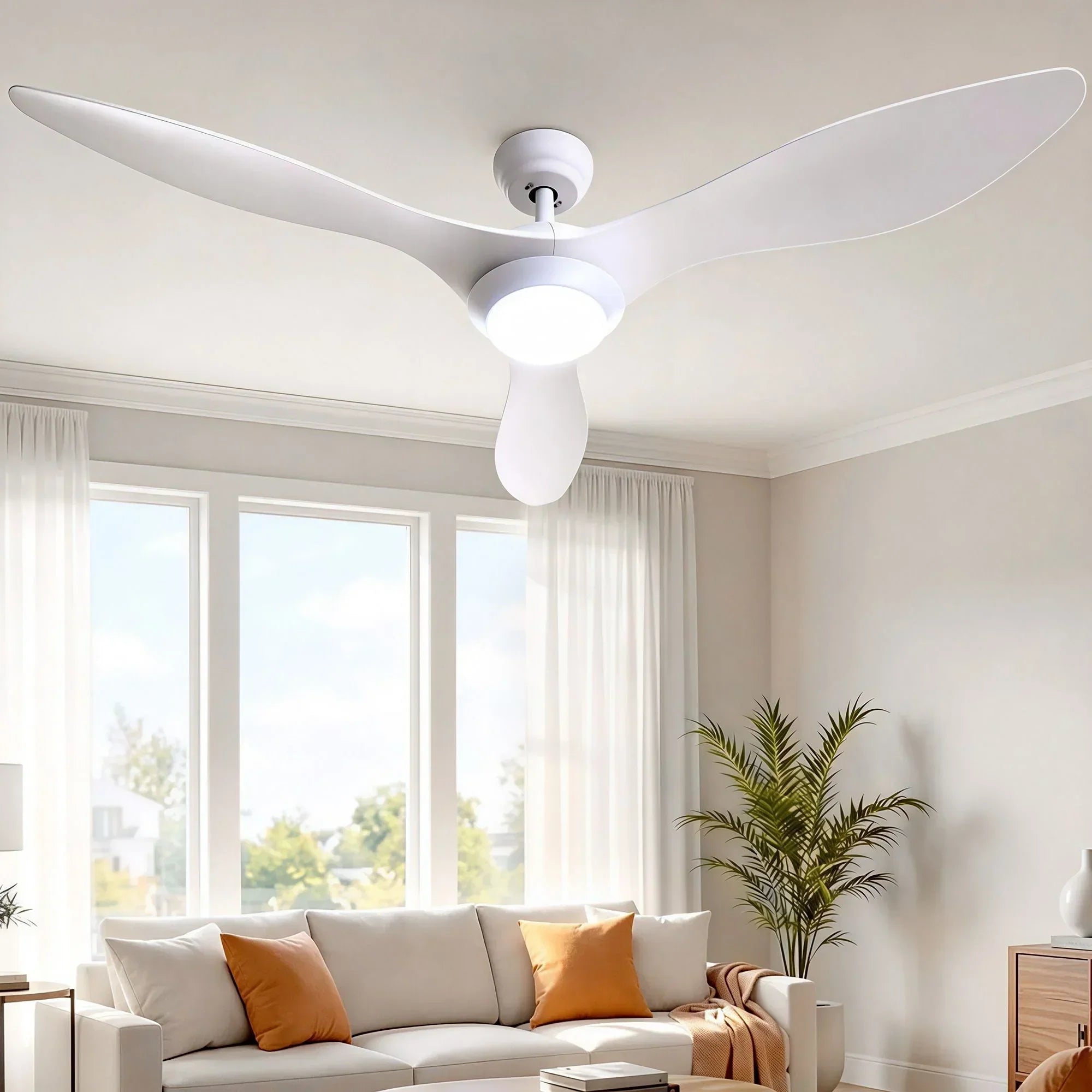 Ceiling Fan 52 Inch DC Motor with LED Light Remote 6 Speed White