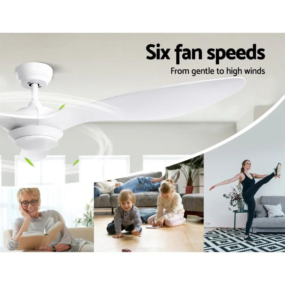 Ceiling Fan 52 Inch DC Motor with LED Light Remote 6 Speed White