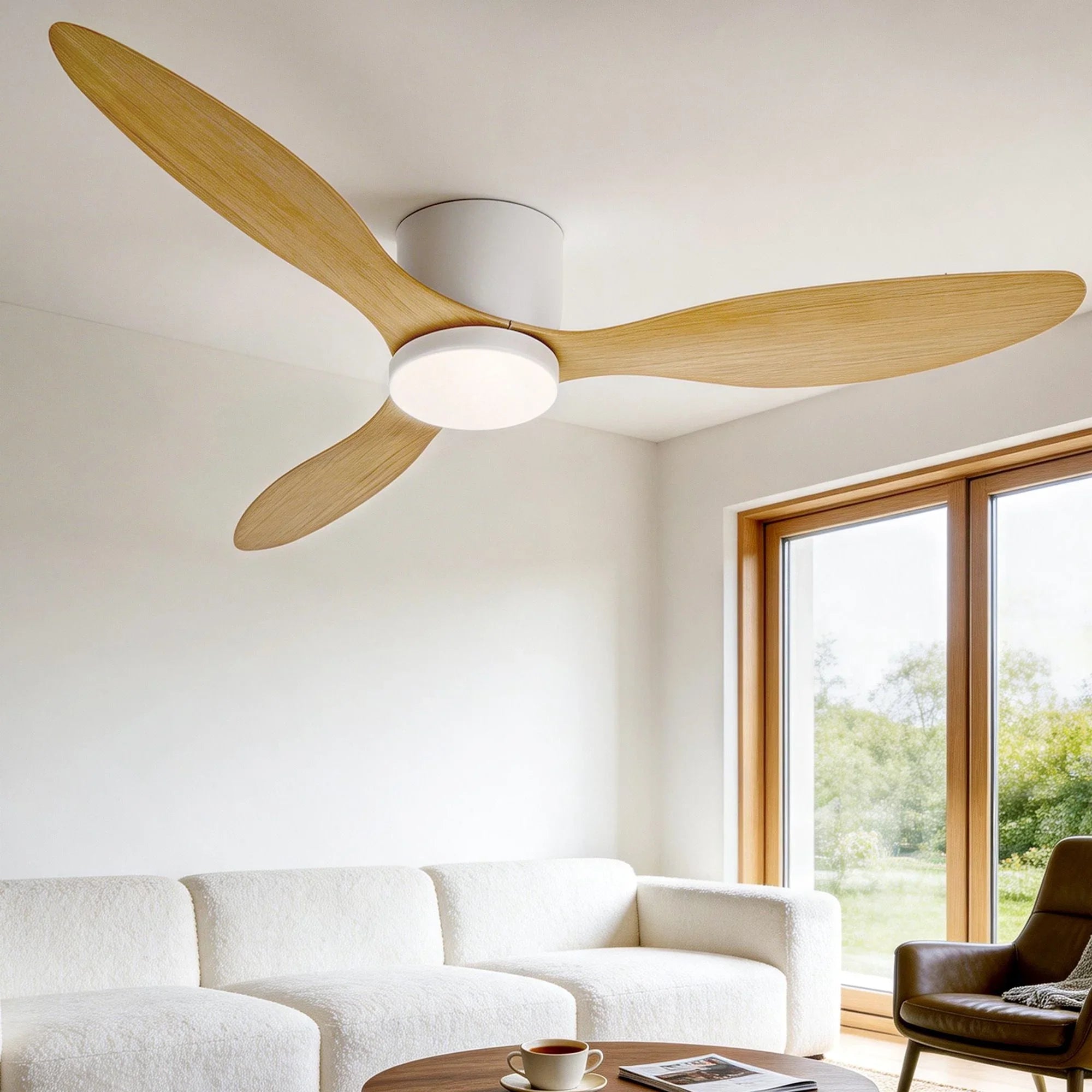 52'' Ceiling Fan DC Motor w/Light w/Remote - Light Wood