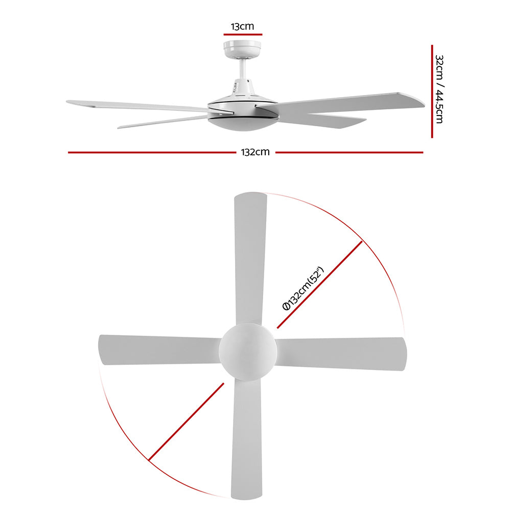 52'' Ceiling Fan AC Motor 4 Blades w/Remote - White