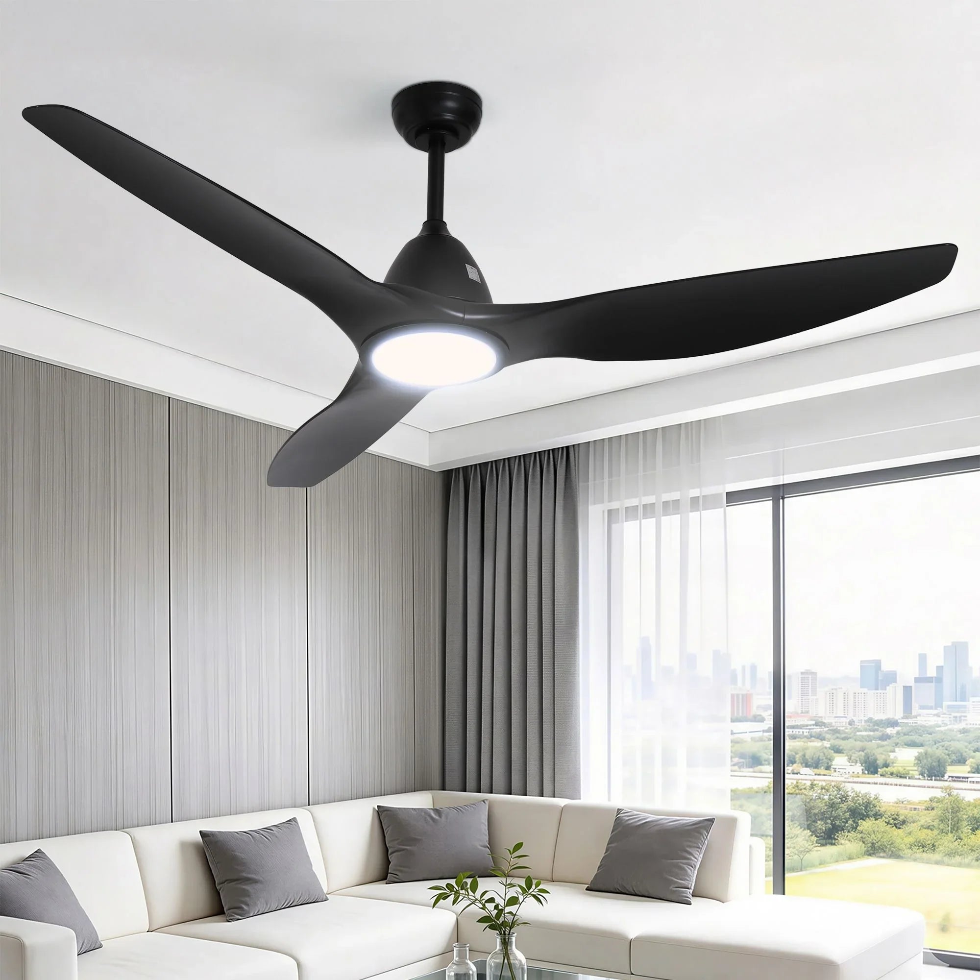 64 Inch Ceiling Fan DC Motor w/Light w/Remote - Black