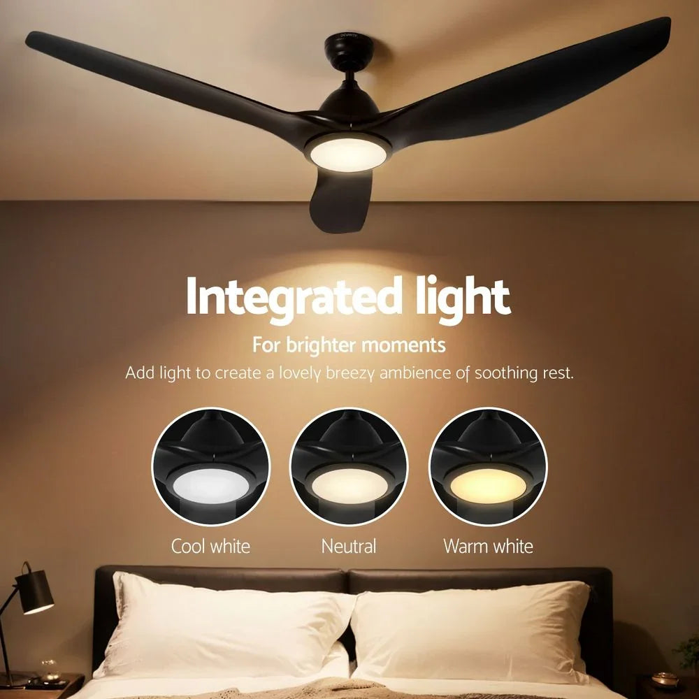 64 Inch Ceiling Fan DC Motor w/Light w/Remote - Black
