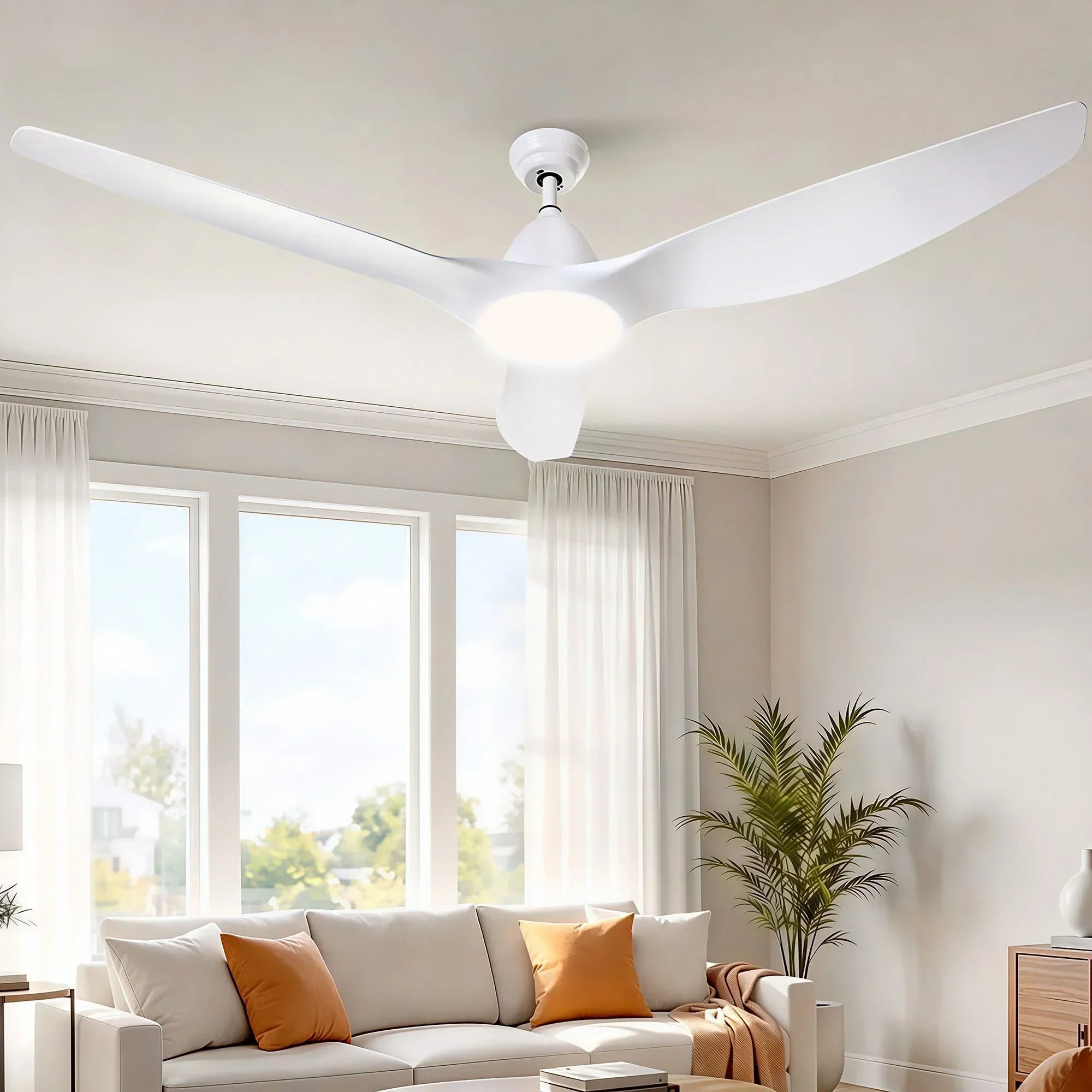 Ceiling Fan 64 Inch DC Motor with LED Light Remote 5 Speed White