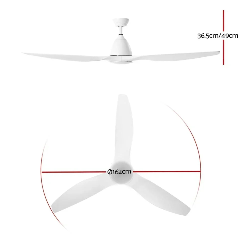 Ceiling Fan 64 Inch DC Motor with LED Light Remote 5 Speed White