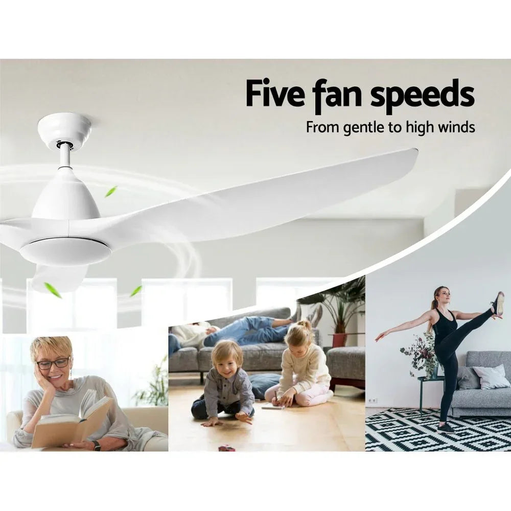 Ceiling Fan 64 Inch DC Motor with LED Light Remote 5 Speed White