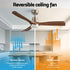 52" Ceiling Fan with Light Remote Control DC Motor Smart App Timber Blades Brown