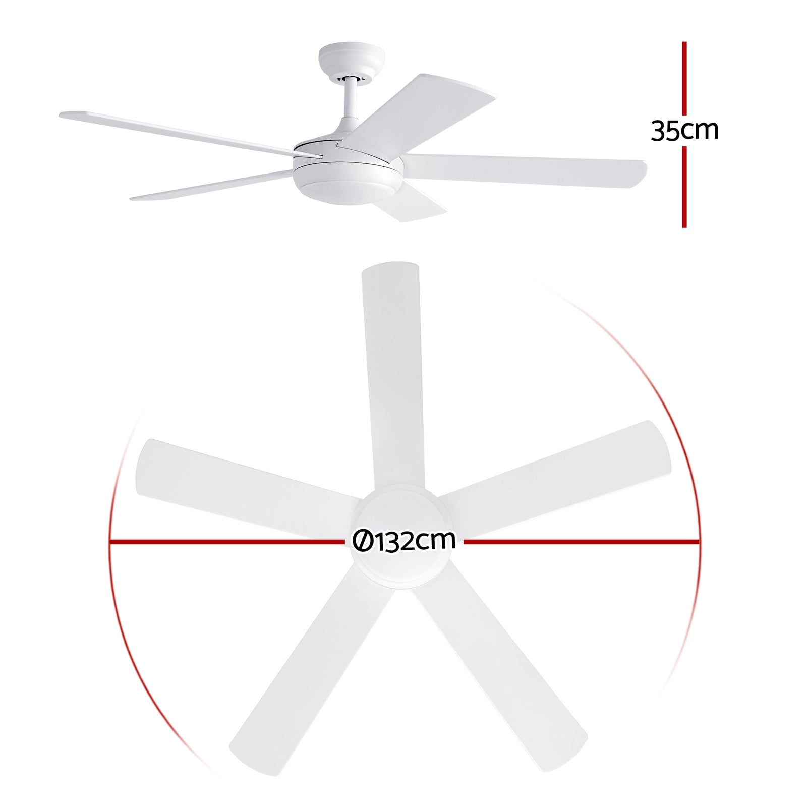 Devanti 52'' Ceiling Fan 5 Blades DC Motor w/Light w/Remote White