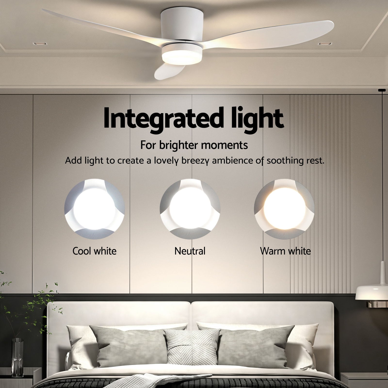 Devanti 52'' Ceiling Fan 3 Blades DC Motor w/Light w/Remote White