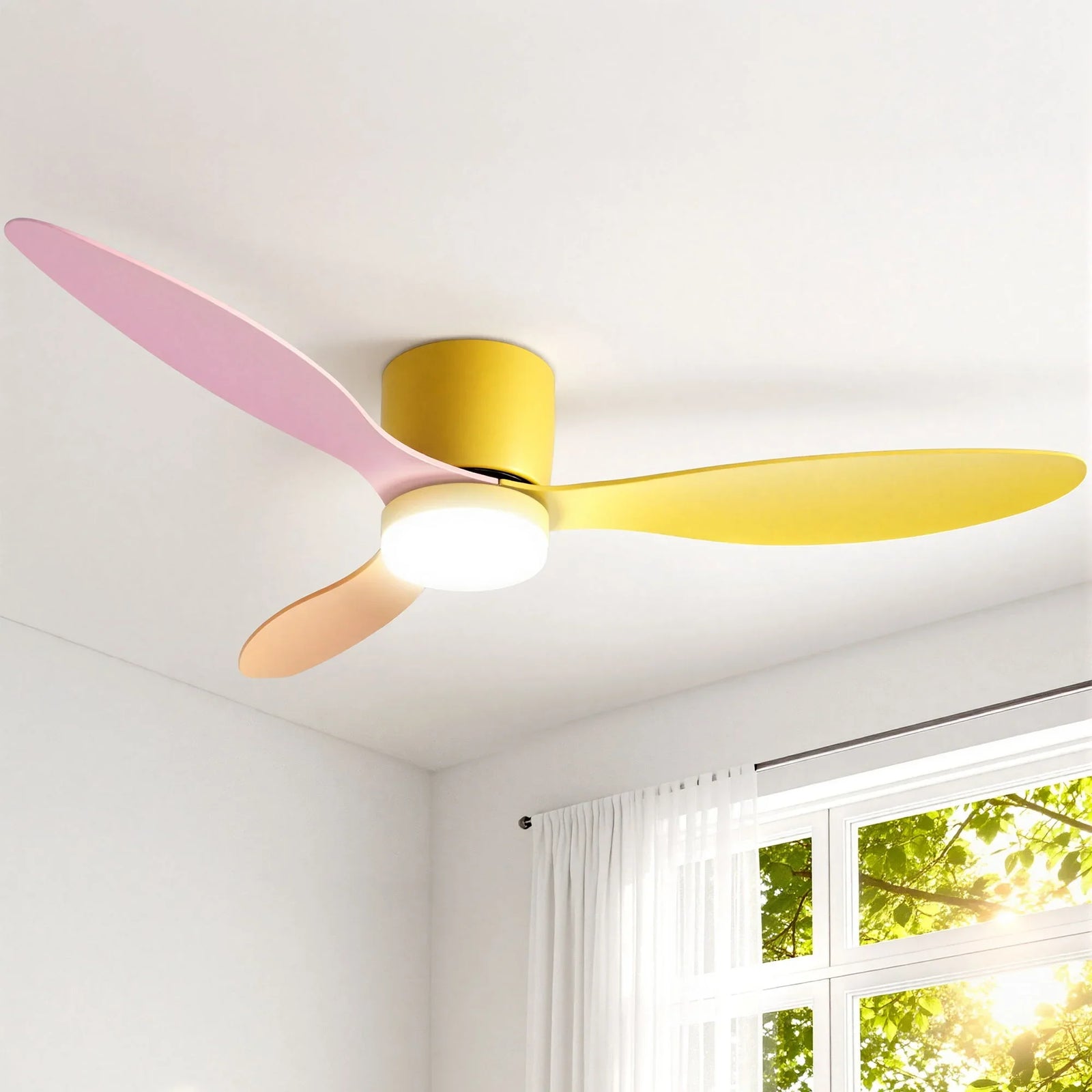 52'' Ceiling Fan 3 Blades DC Motor w/Light w/Remote Yellow Pink Orange