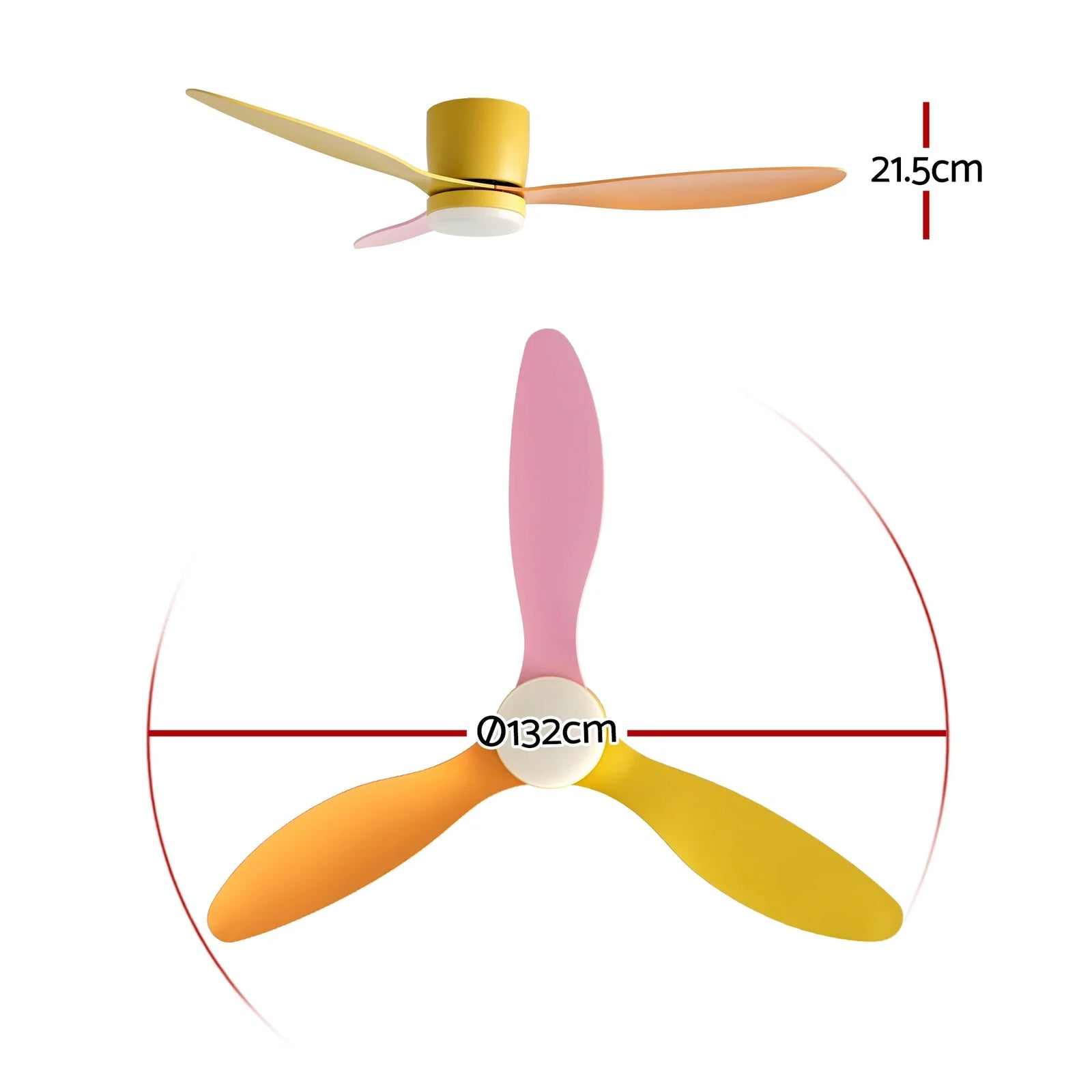 52'' Ceiling Fan 3 Blades DC Motor w/Light w/Remote Yellow Pink Orange