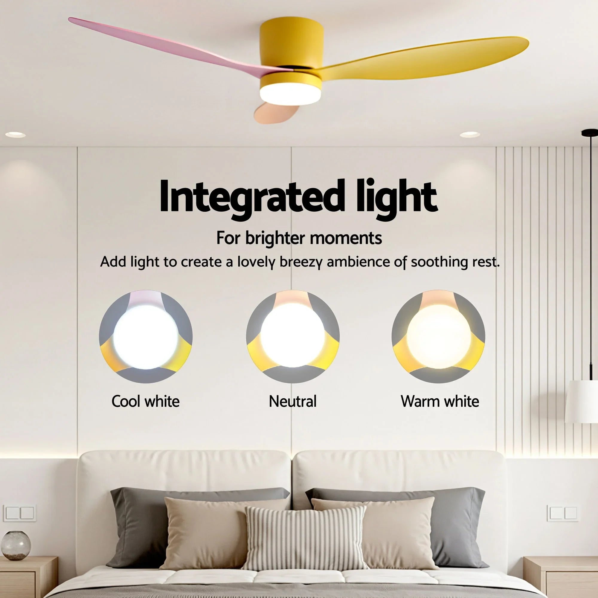 52'' Ceiling Fan 3 Blades DC Motor w/Light w/Remote Yellow Pink Orange