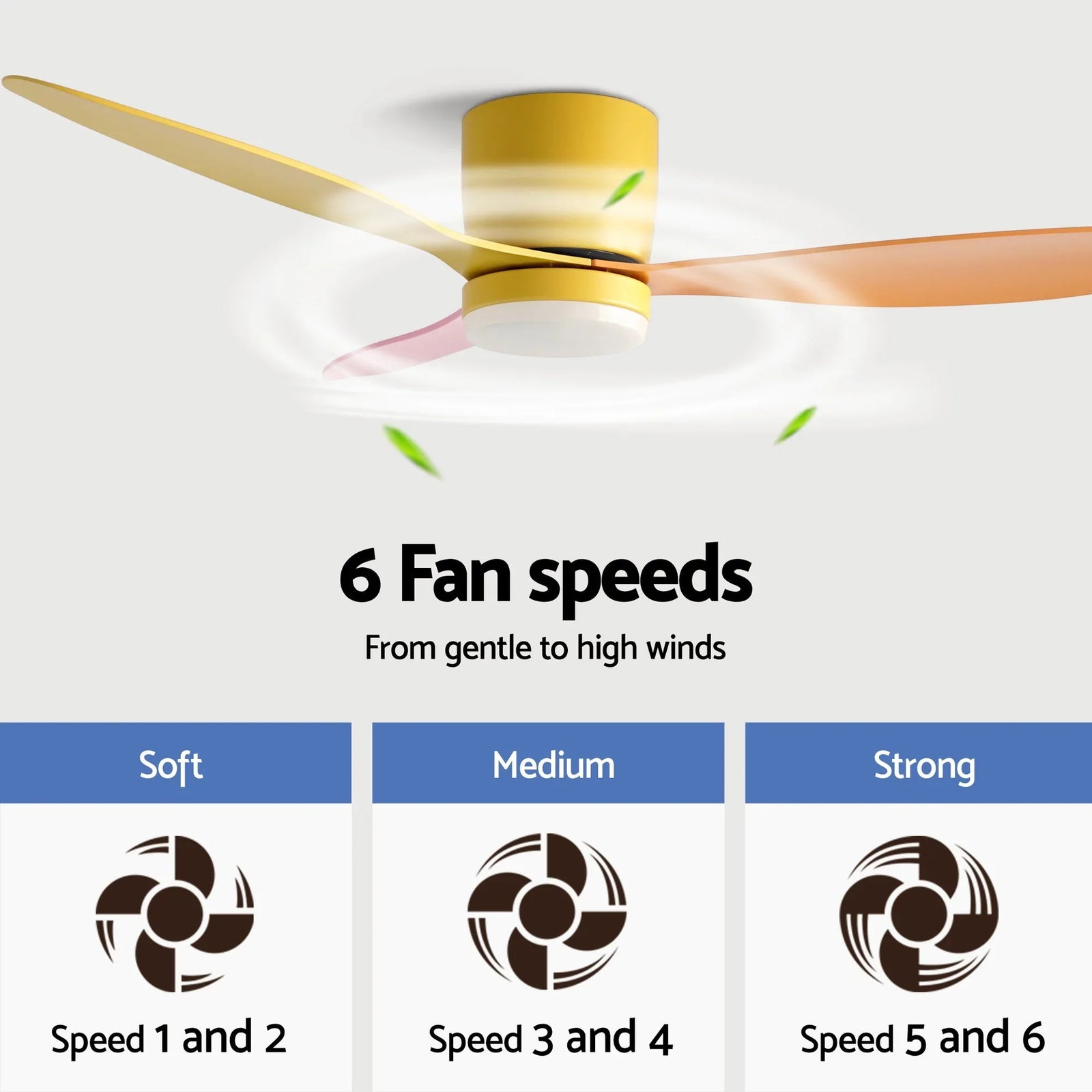 52'' Ceiling Fan 3 Blades DC Motor w/Light w/Remote Yellow Pink Orange