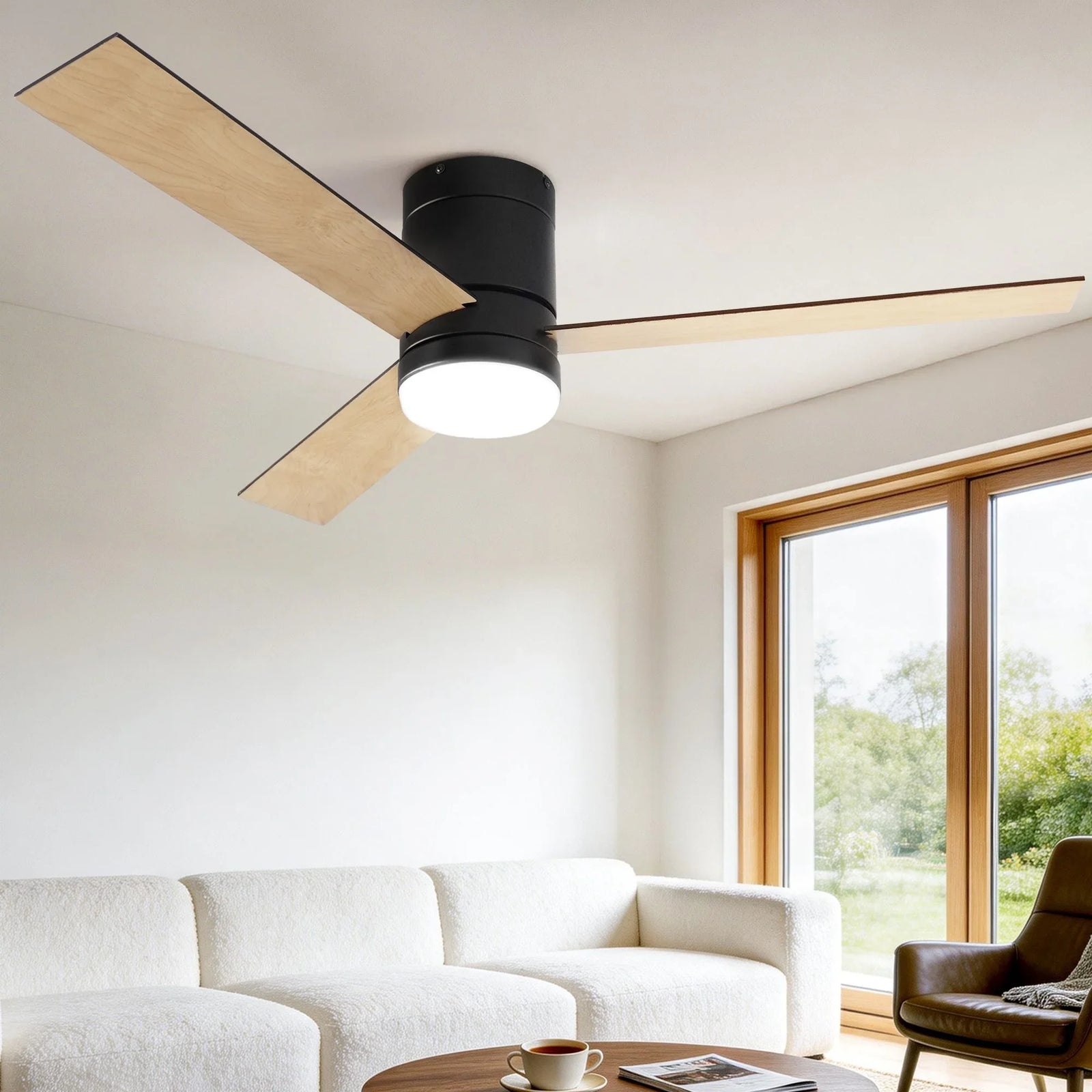 52'' Ceiling Fan 3 Blades Double-sided DC Motor w/Light w/Remote Light Wood and bLack