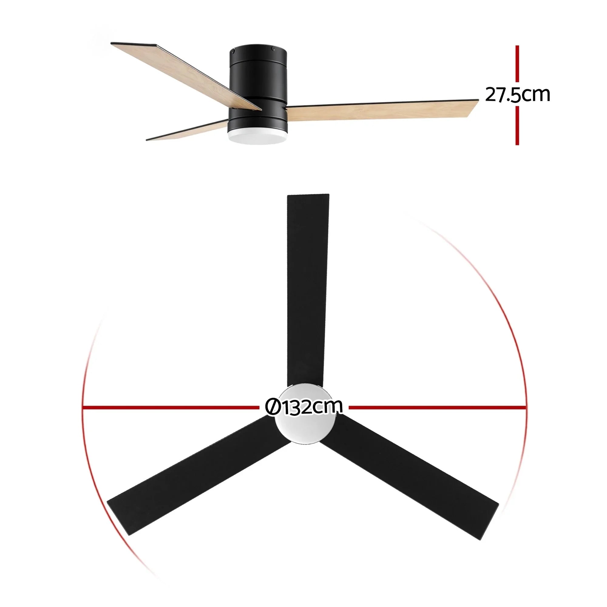 52'' Ceiling Fan 3 Blades Double-sided DC Motor w/Light w/Remote Light Wood and bLack