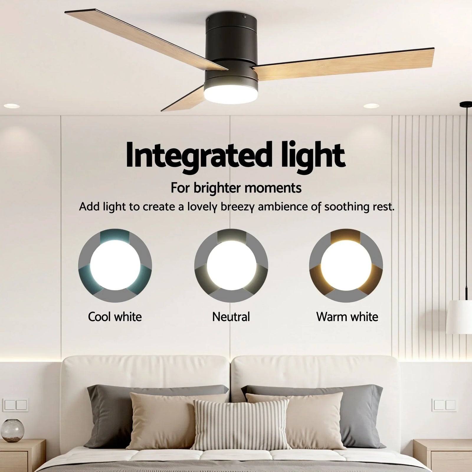 52'' Ceiling Fan 3 Blades Double-sided DC Motor w/Light w/Remote Light Wood and bLack