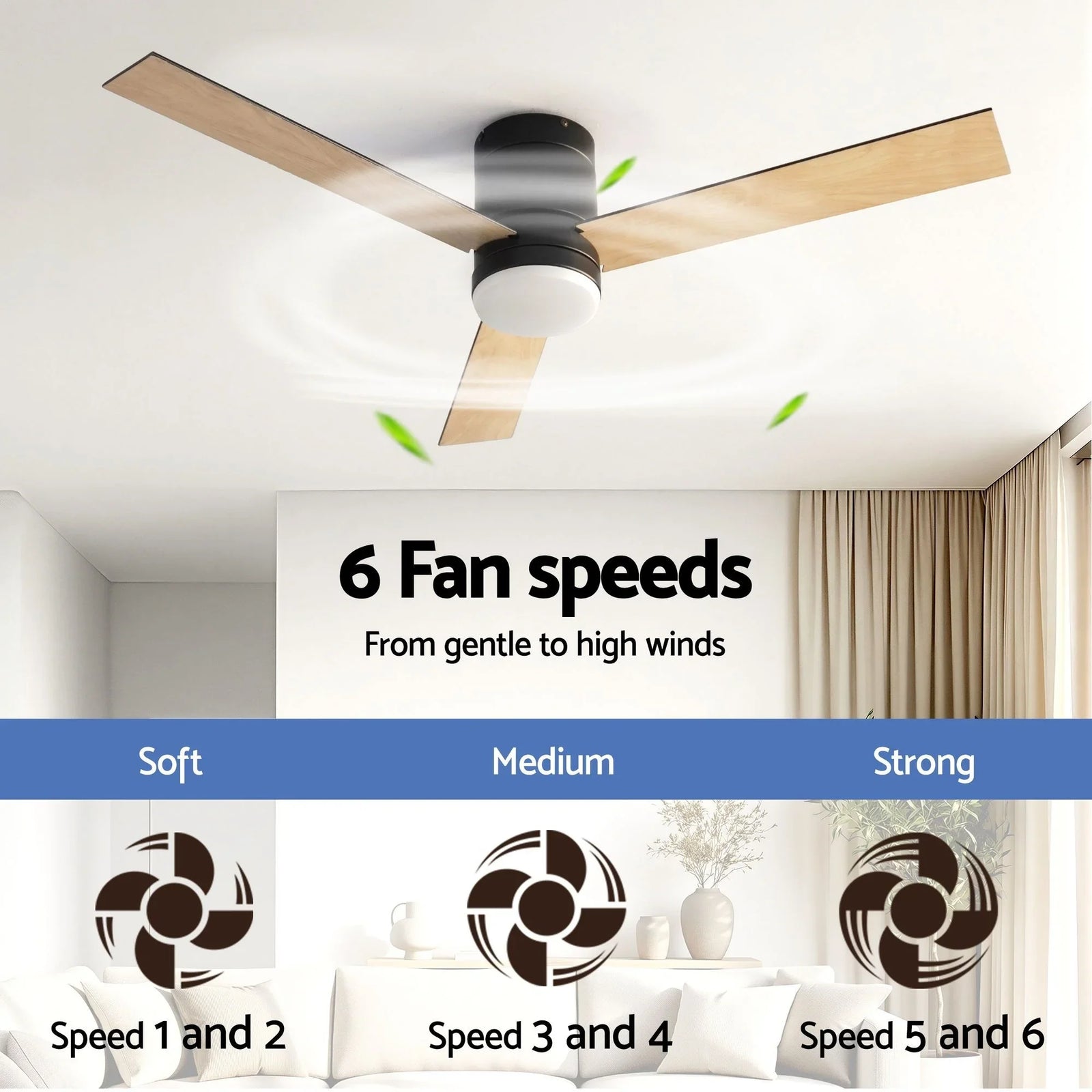 52'' Ceiling Fan 3 Blades Double-sided DC Motor w/Light w/Remote Light Wood and bLack