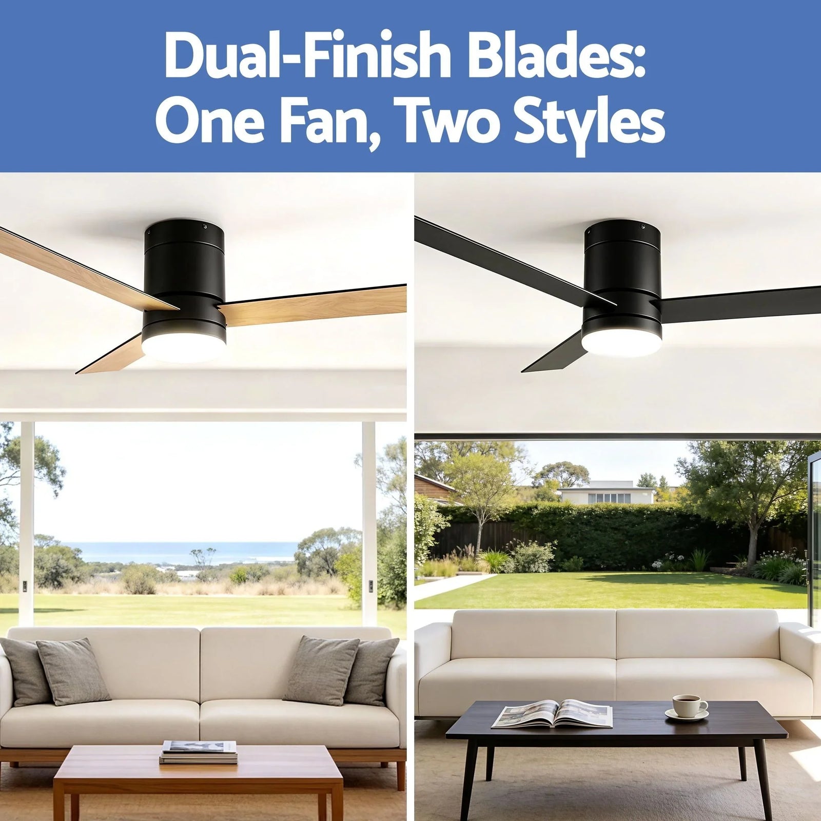52'' Ceiling Fan 3 Blades Double-sided DC Motor w/Light w/Remote Light Wood and bLack
