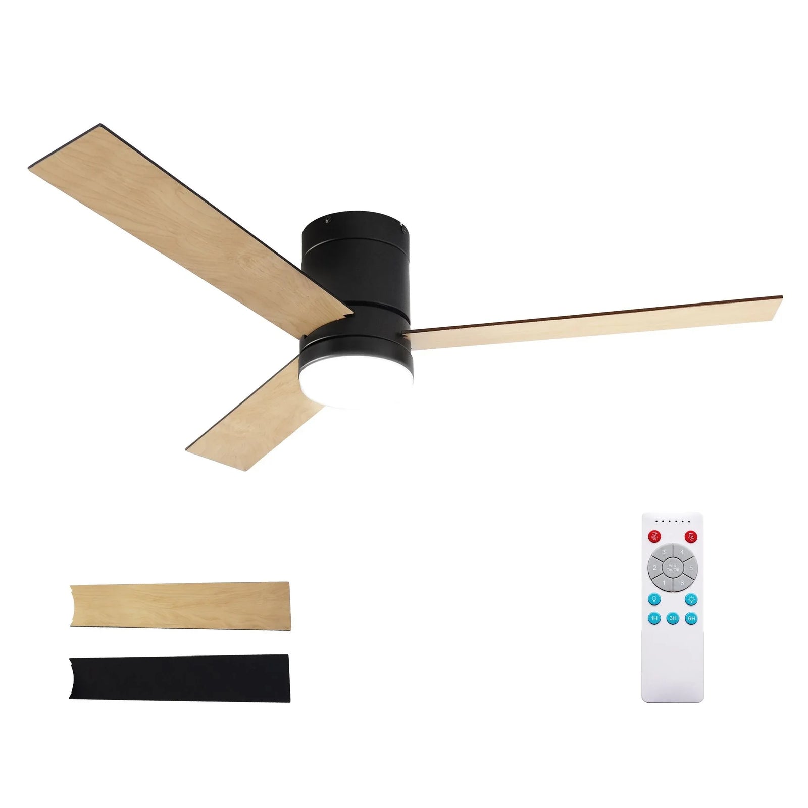 52'' Ceiling Fan 3 Blades Double-sided DC Motor w/Light w/Remote Light Wood and bLack