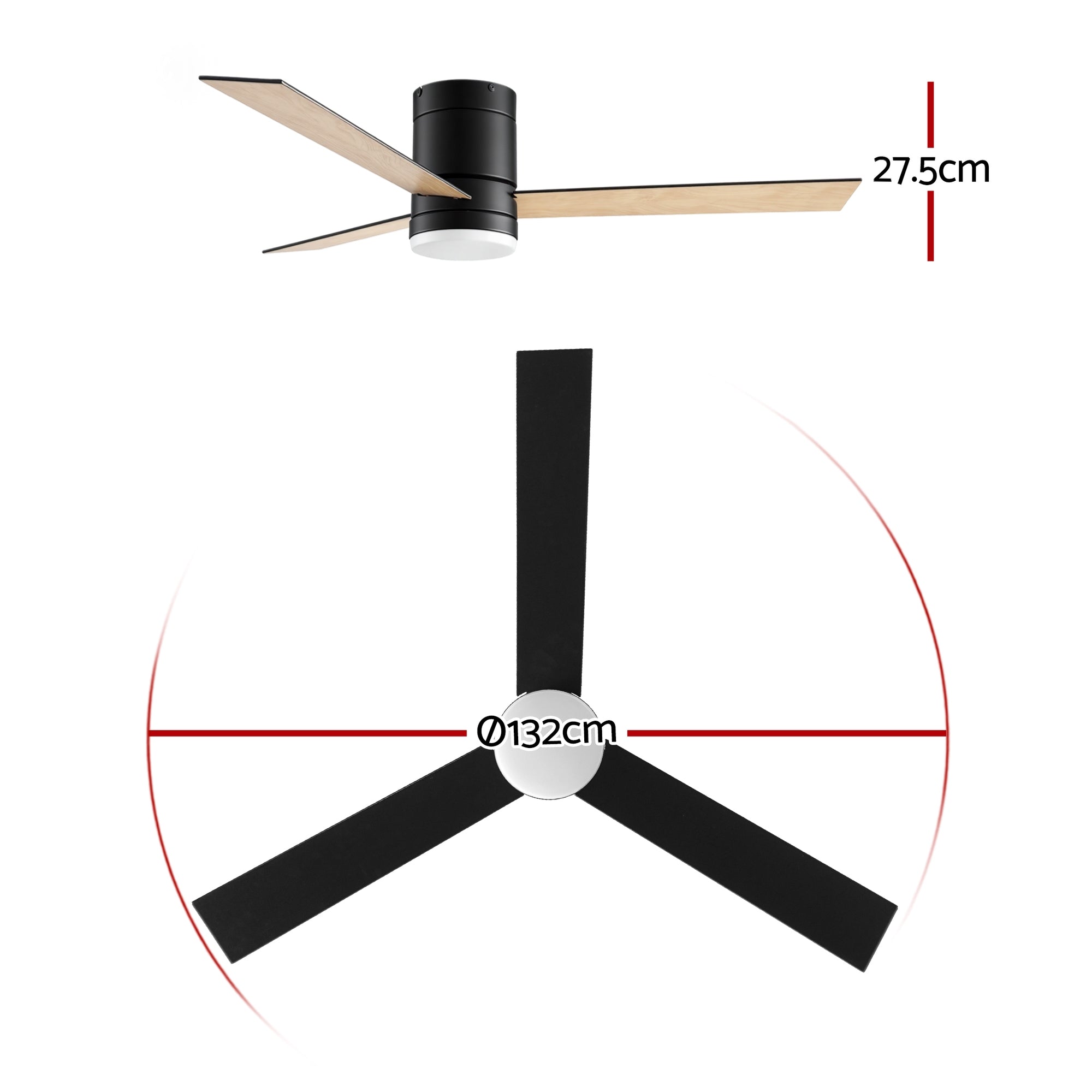 Devanti 52'' Ceiling Fan 3 Blades Double-sided DC Motor w/Light w/Remote Light Wood and bLack