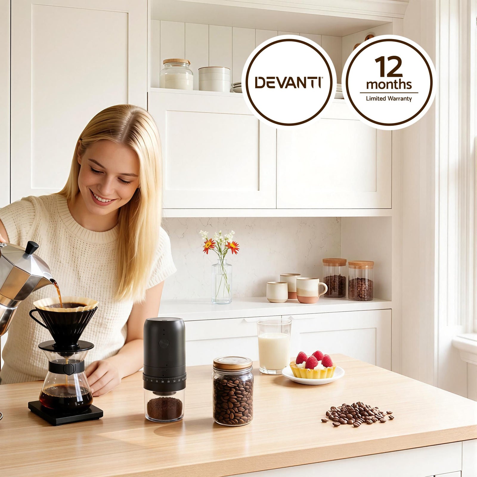 Electric Coffee Grinder USB-C Rechargeable Portable Coffee Bean Grinder with 40 Precise Grind Settings | Automatic Spice Nut Pepper Grinder Mill with Cleaning Brush & Ground Coffee Container for Home Office Camping Travel, Black