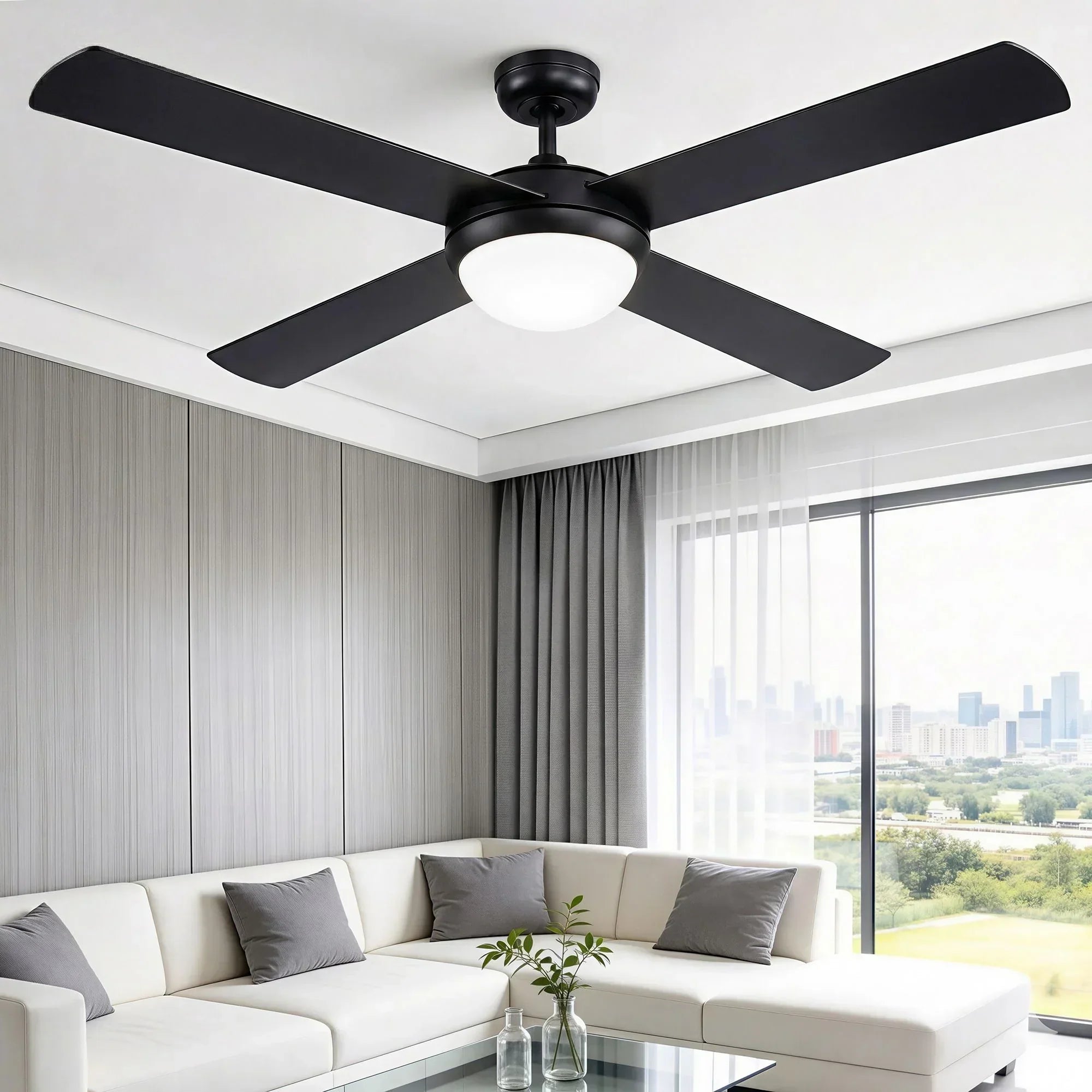 Ceiling Fan 52 Inch AC Motor with LED Light Remote 3 Speed Black