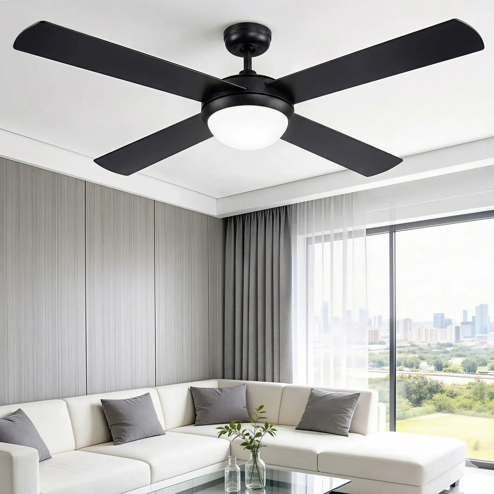 Ceiling Fan 52 Inch AC Motor with LED Light Remote 3 Speed Black