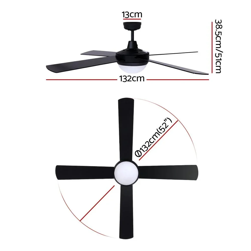 Ceiling Fan 52 Inch AC Motor with LED Light Remote 3 Speed Black