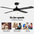 Ceiling Fan 52 Inch AC Motor with LED Light Remote 3 Speed Black