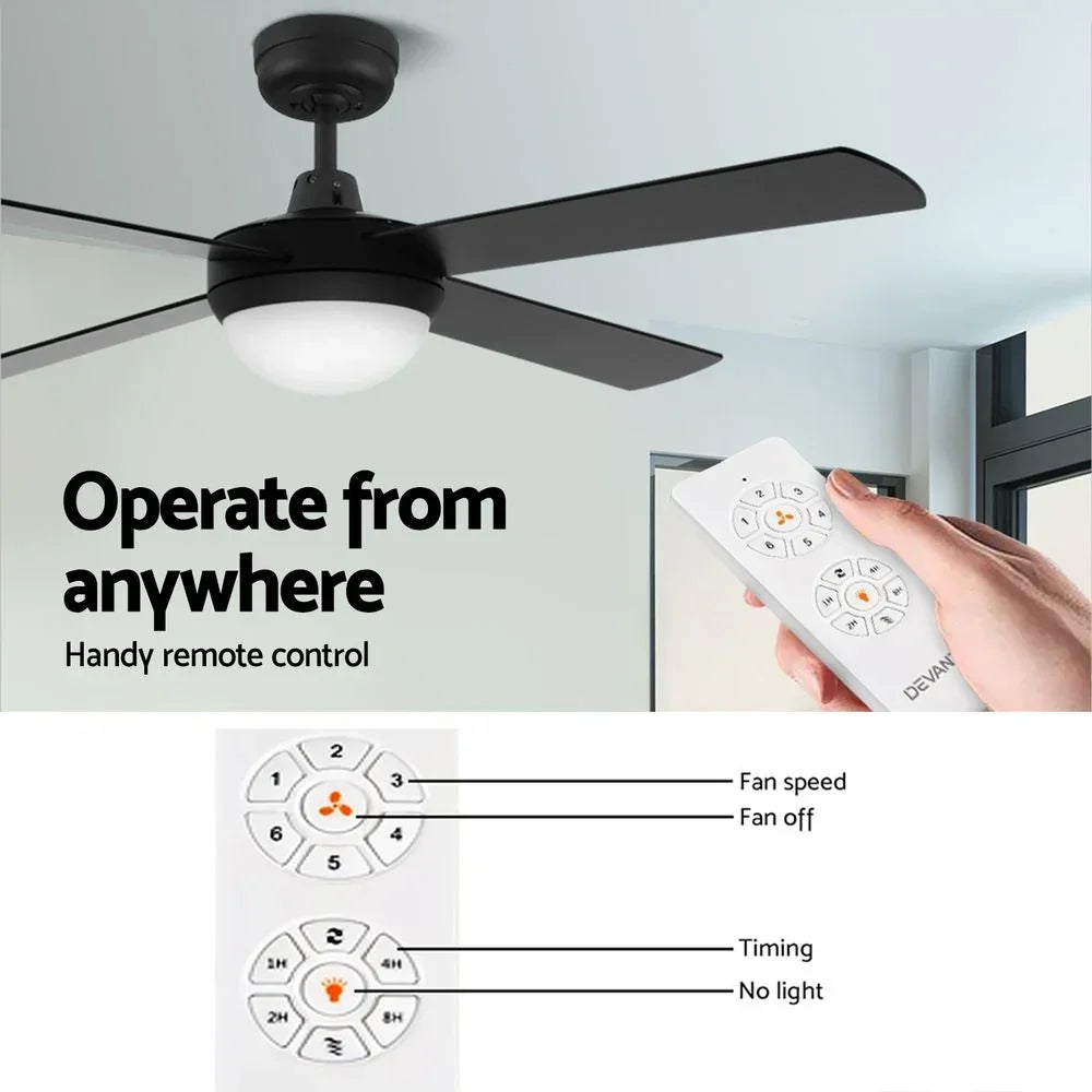 Ceiling Fan 52 Inch AC Motor with LED Light Remote 3 Speed Black