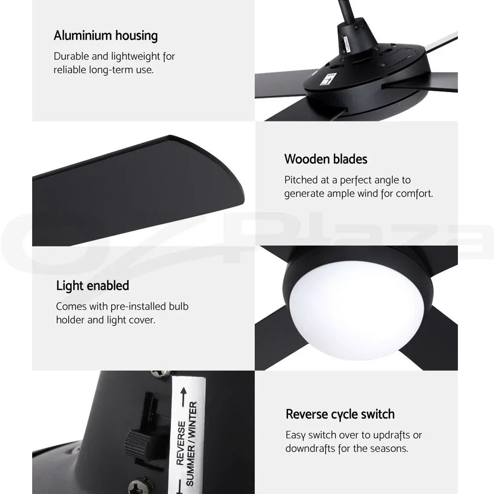 Ceiling Fan 52 Inch AC Motor with LED Light Remote 3 Speed Black