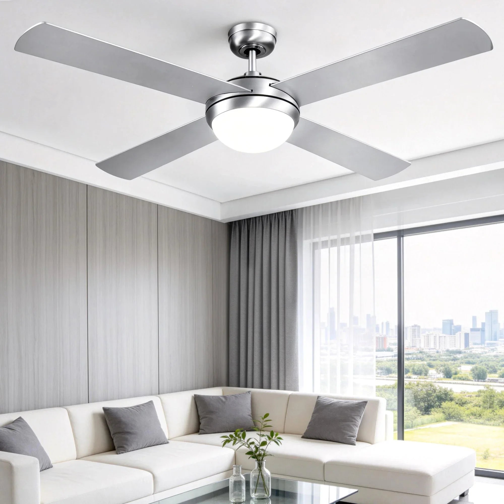 52" Ceiling Fan – LED Light, Remote Control, 6‑Speed DC Motor, Reverse Mode