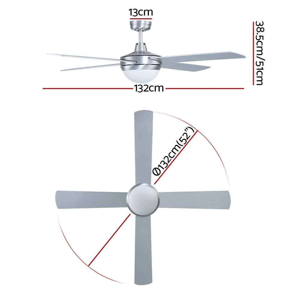 52" Ceiling Fan – LED Light, Remote Control, 6‑Speed DC Motor, Reverse Mode
