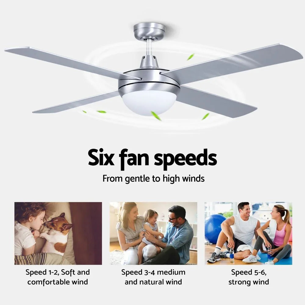 52" Ceiling Fan – LED Light, Remote Control, 6‑Speed DC Motor, Reverse Mode