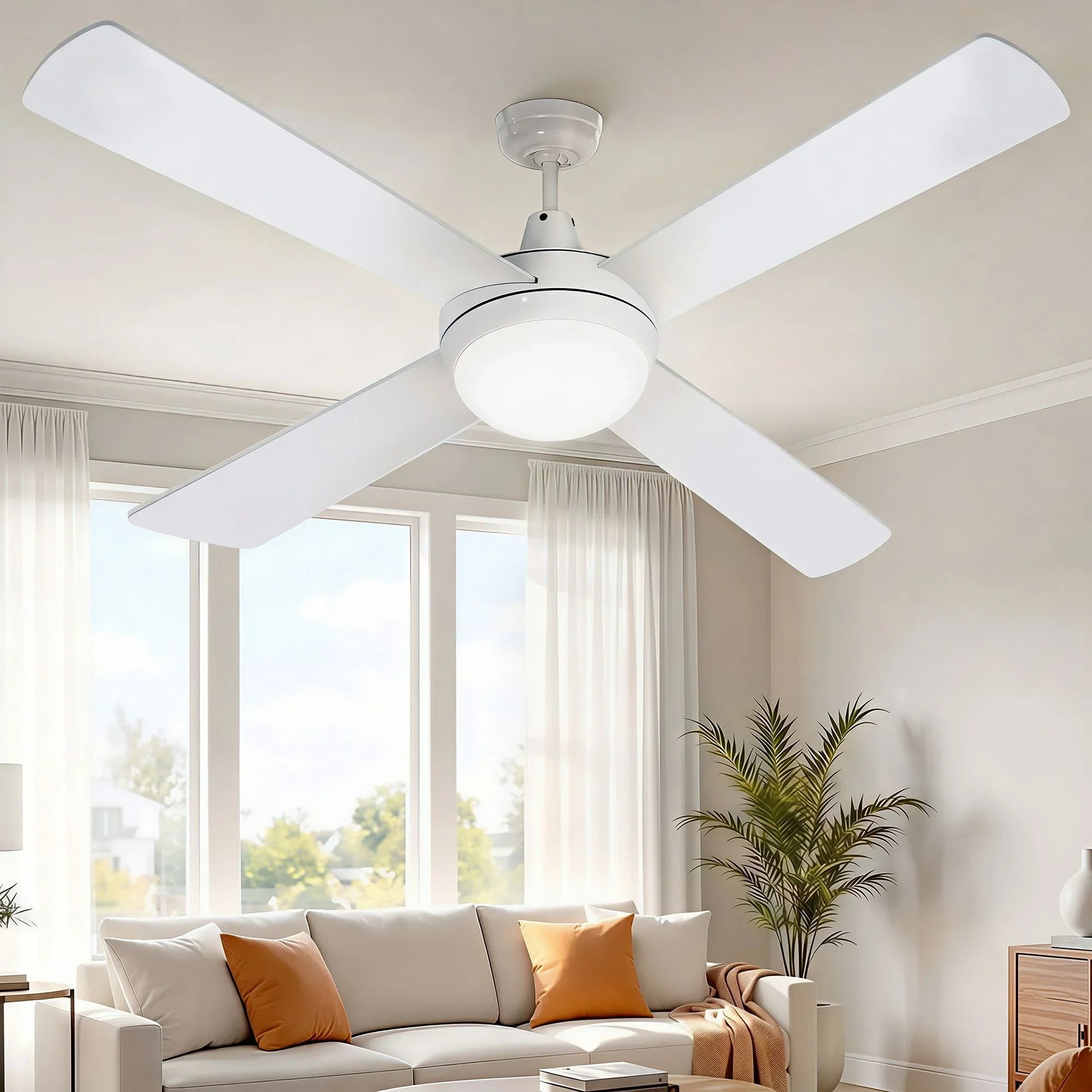 Ceiling Fan 52 Inch DC Motor with LED Light Remote 6 Speed White