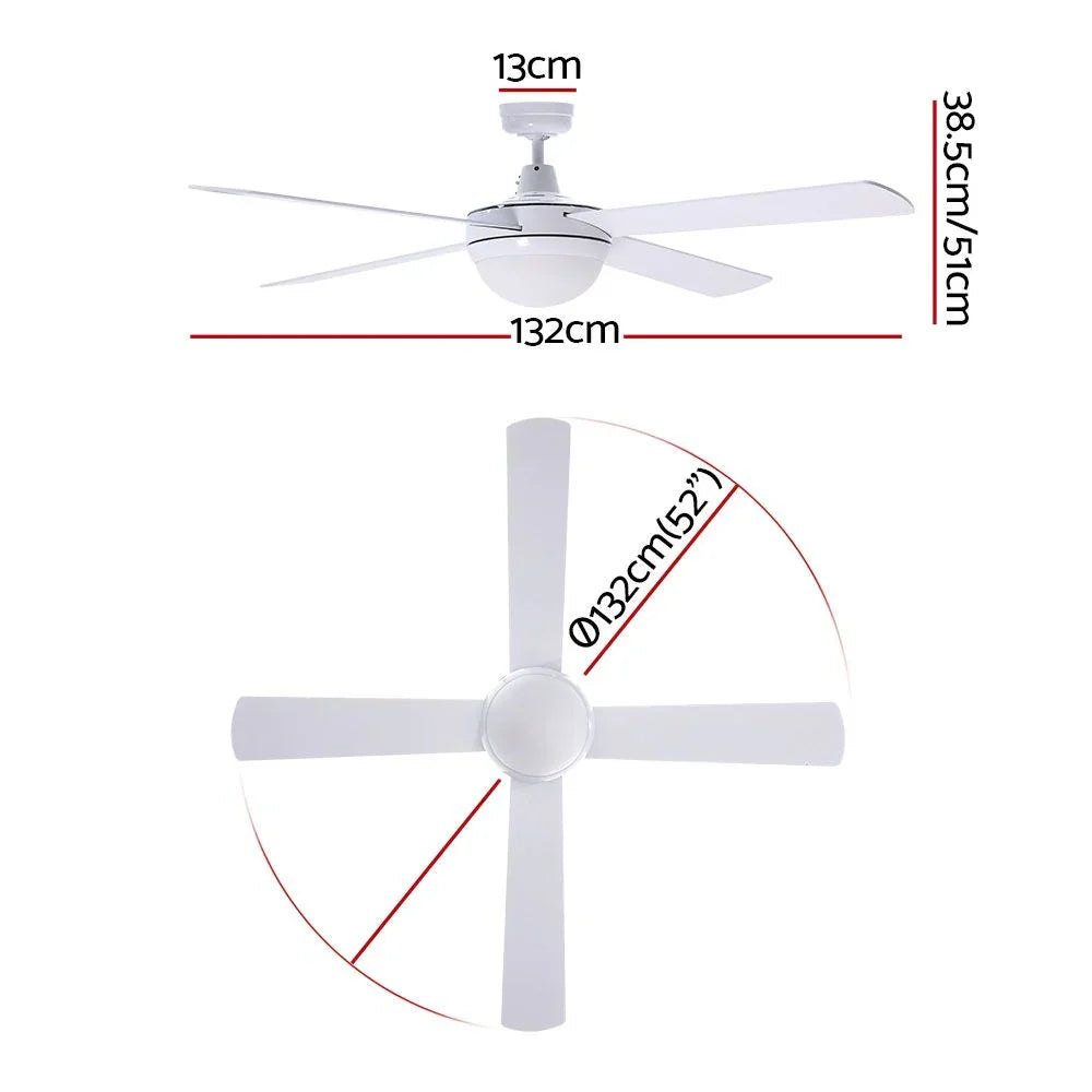 Ceiling Fan 52 Inch DC Motor with LED Light Remote 6 Speed White