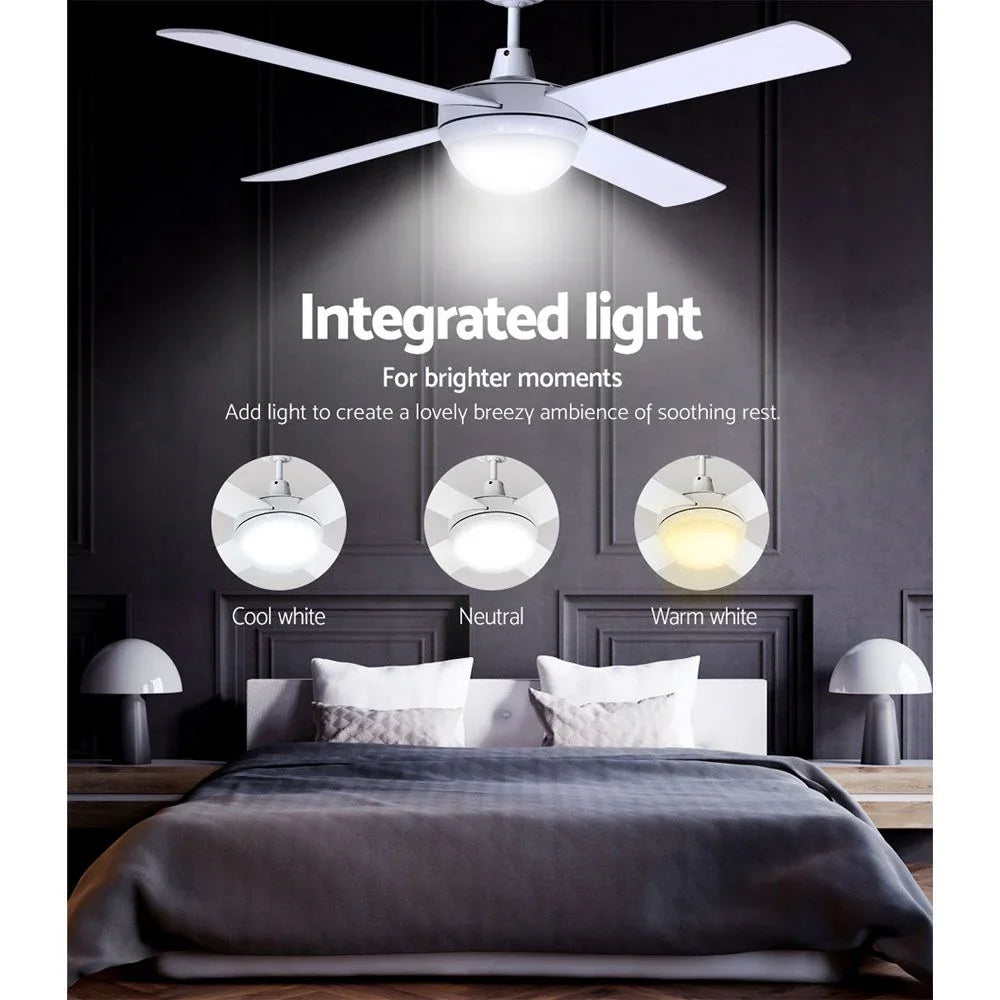 Ceiling Fan 52 Inch DC Motor with LED Light Remote 6 Speed White