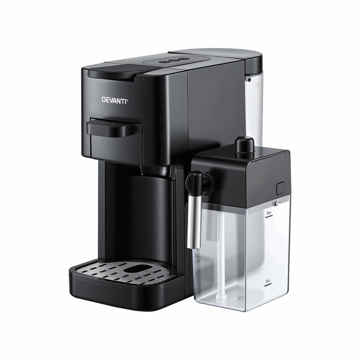 Devanti Capsule Coffee Pod Machine with Milk Frother, Black