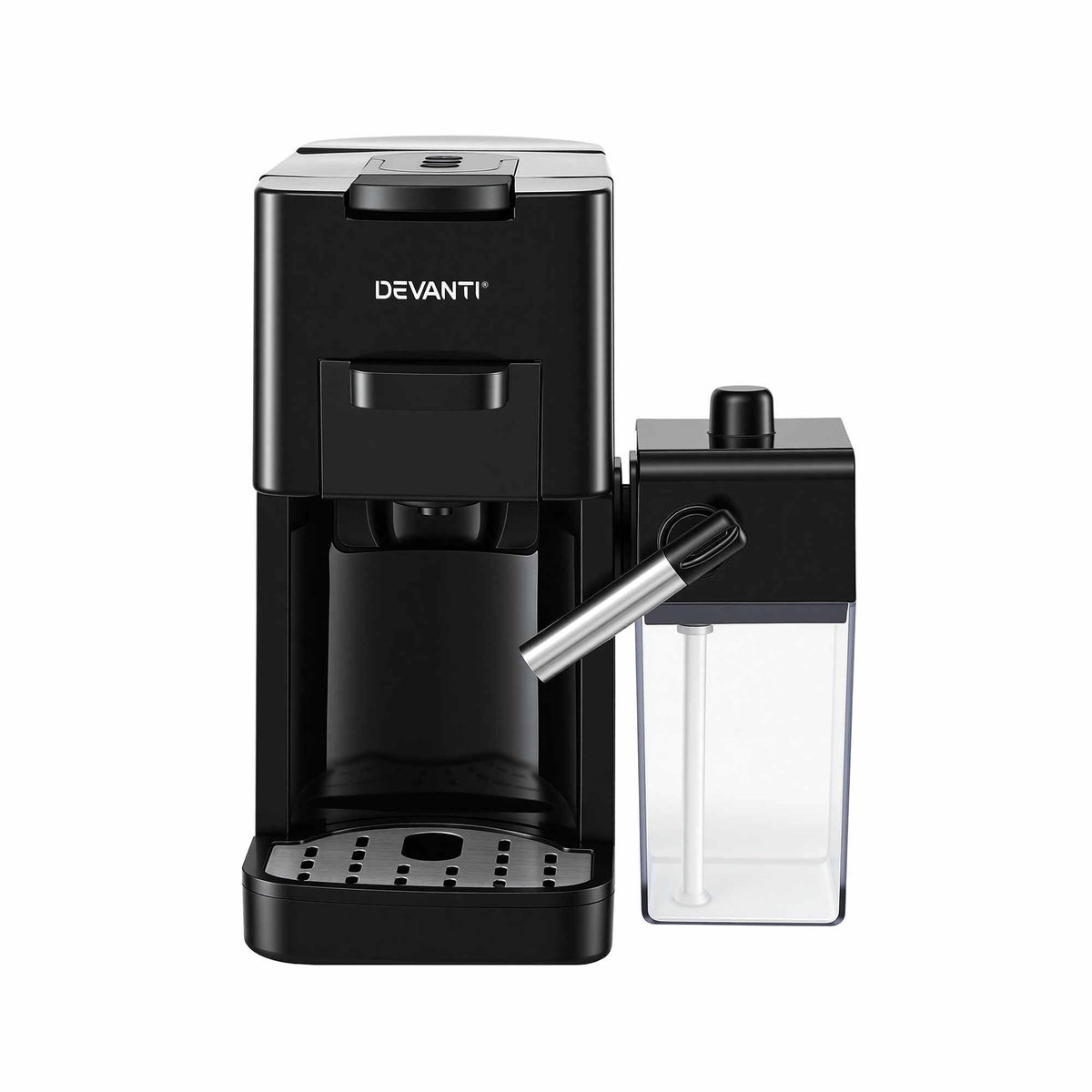 Devanti Capsule Coffee Pod Machine with Milk Frother, Black