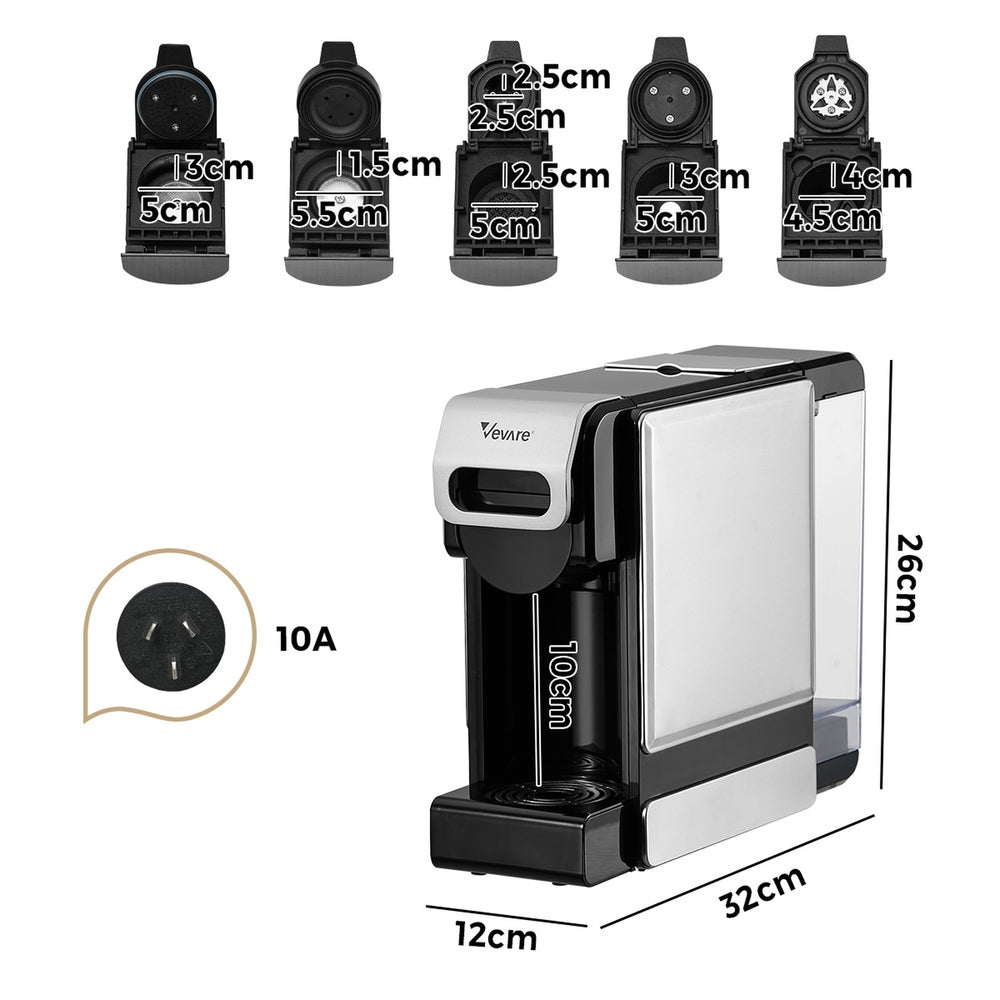 5 in 1 Capsule Coffee Machine 19Bar Nespresso Pod K-Cup Maker