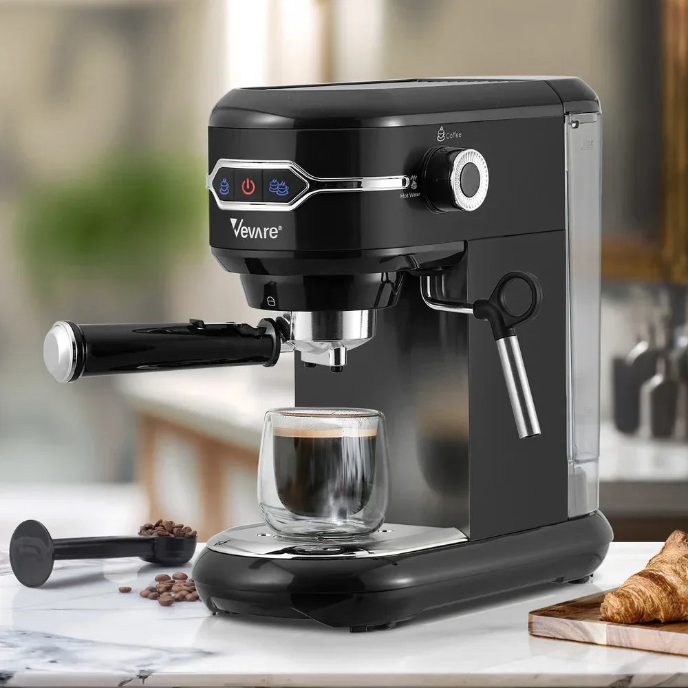 19‑Bar Espresso Coffee Maker – Milk Frother, 1L Tank, Black