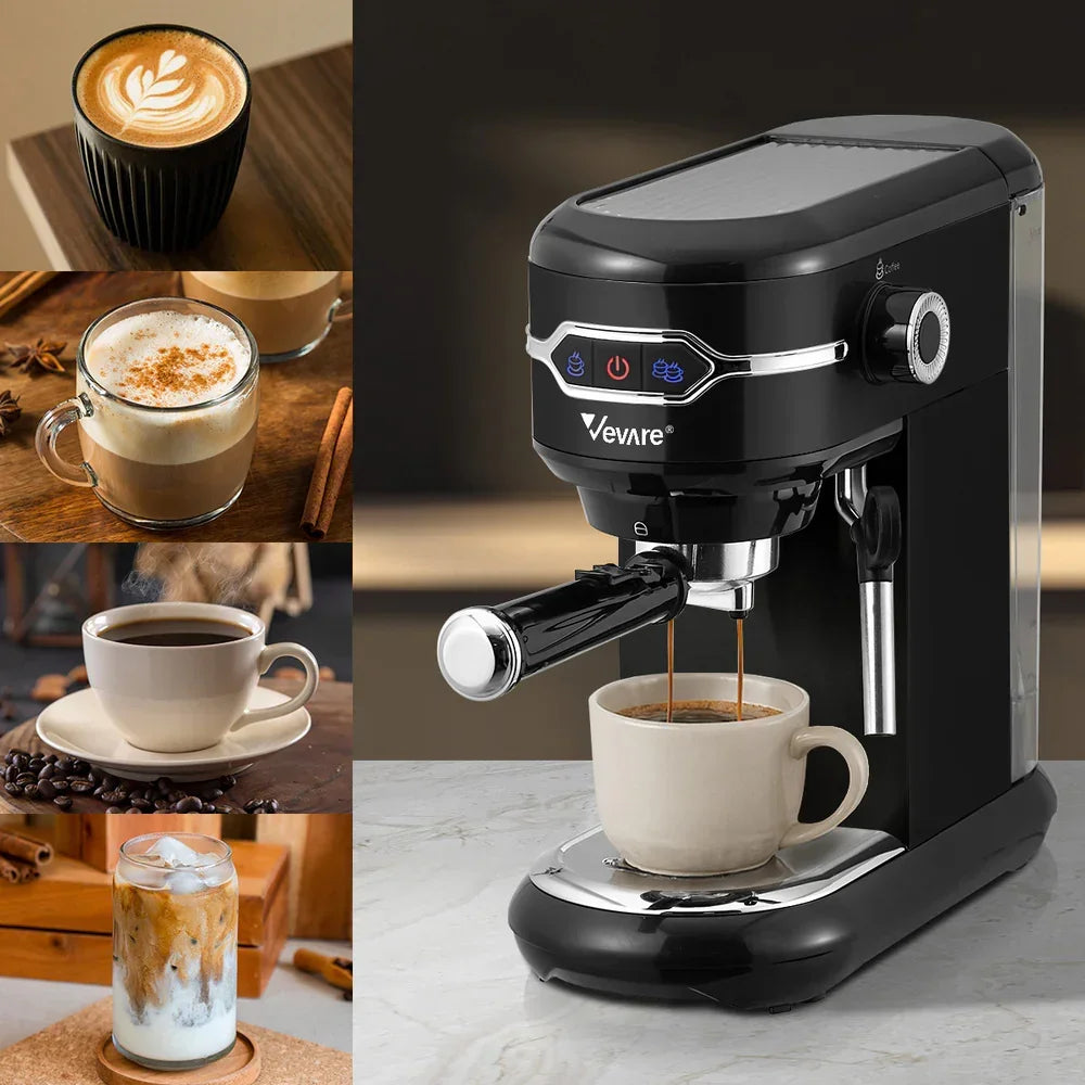 19‑Bar Espresso Coffee Maker – Milk Frother, 1L Tank, Black