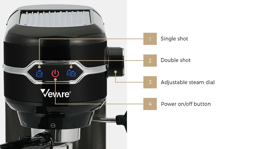 19‑Bar Espresso Coffee Maker – Milk Frother, 1L Tank, Black