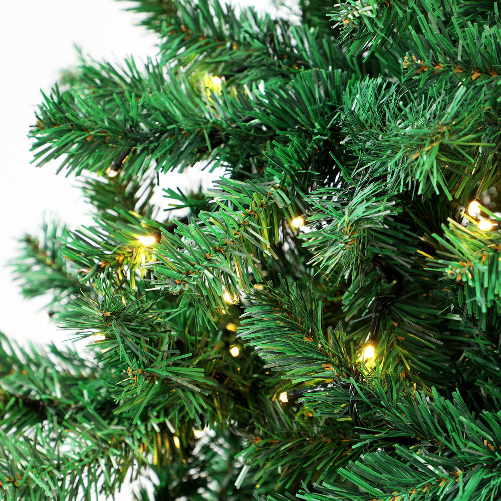 Tinseltown LED Christmas Tree 2.1M 7FT with Rattan Tree Skirt Warm Light Green