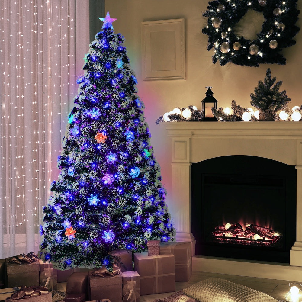 Tinseltown LED Christmas Tree 2.1M 7FT with Tree Skirt Light Snow-sprayed Green