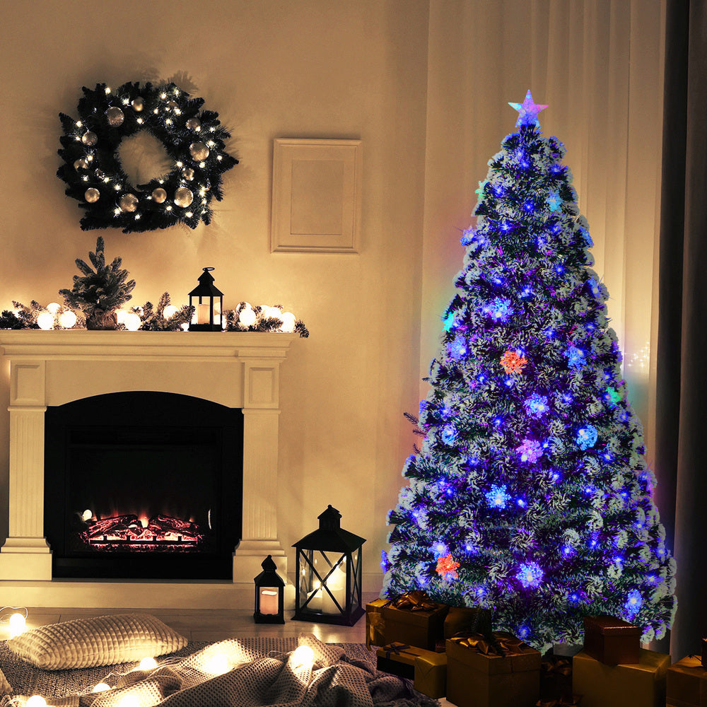 Tinseltown LED Christmas Tree 2.1M 7FT with Tree Skirt Light Snow-sprayed Green