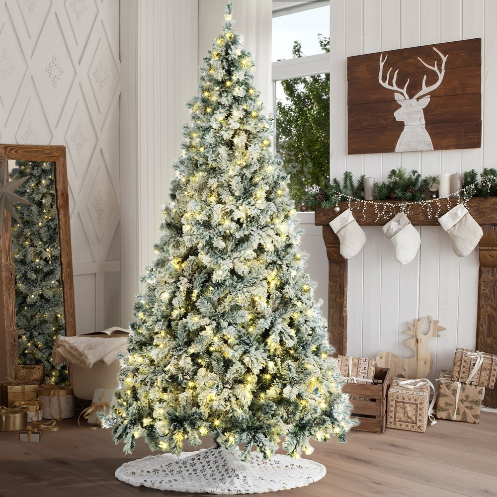 Tinseltown LED Christmas Tree 2.1M 7FT with Tree Skirt Light Snow-sprayed Green