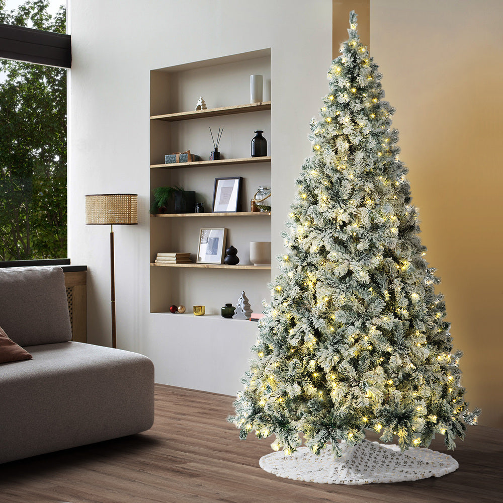 Tinseltown LED Christmas Tree 2.1M 7FT with Tree Skirt Light Snow-sprayed Green